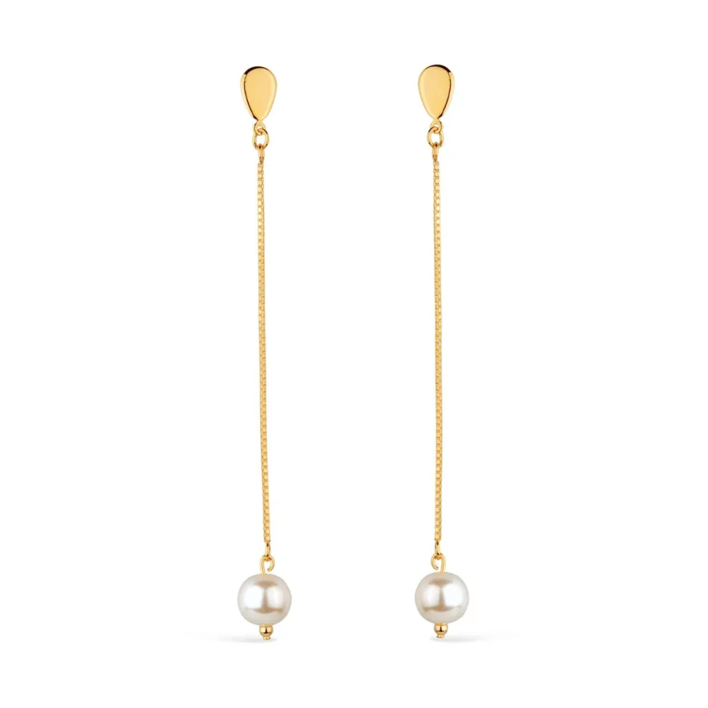 Brinco Dourado de Corrente com Pérola