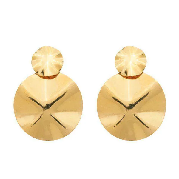 Brinco Dourado Orgânico Dois Círculos Amassados