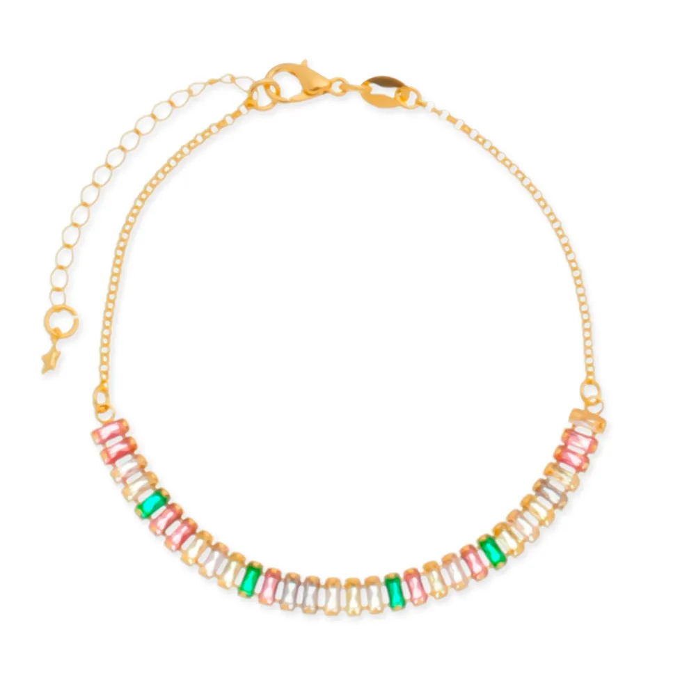 Pulseira Dourada de Pedras Coloridas